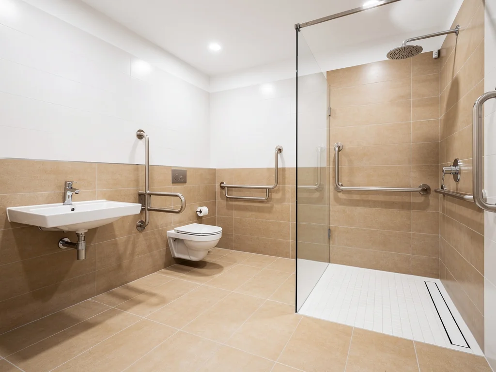 Salle de bain PMR spacieuse et lumineuse avec accès sans marche