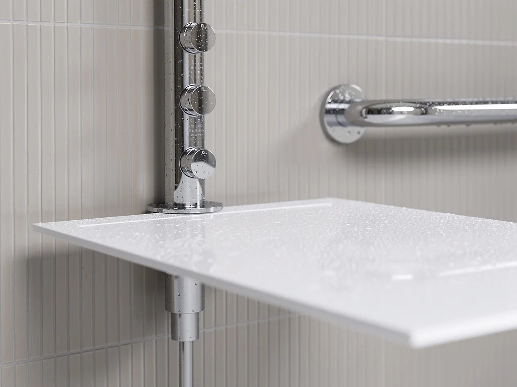 Receveur extra-plat et colonne de douche thermostatique avec barre